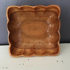 Boho Scalloped Square Wooden Bowl